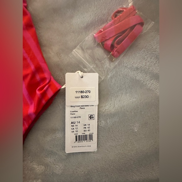 Seafolly Red and Pink Strapless One Piece Swimsuit - Picture 7 of 7